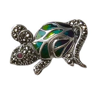 Broszko wisior  srebrny z markazytami i rubinem myszka