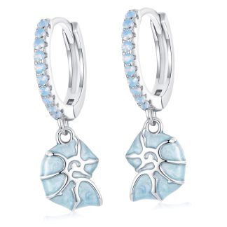 Srebrne kolczyki koła z wiszącymi niebieskimi muszlami zatrzaski srebro 925