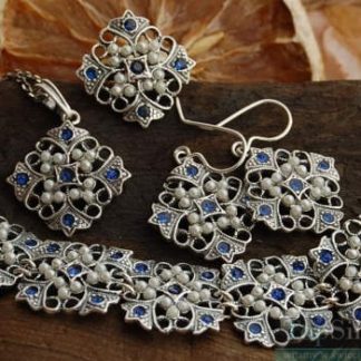 PANAMA - srebrny komplet z szafirami i perłami