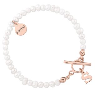 Bransoletka z pereł naturalnych z literką z różowego złota : LiTERKI - L