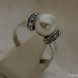 CANNES - srebrny pierścionek perła i kryształy