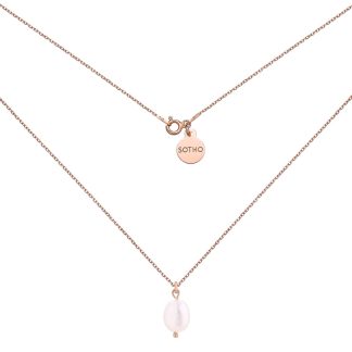 Naszyjnik z różowego złota z naturalną perłą : Długość - 50 cm