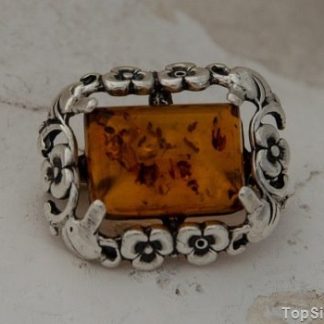 ARANCZA - srebrna broszka z bursztynem