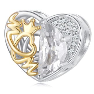 Serce królowa Mama koralik srebro 925 pozłacane