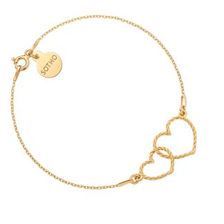 Złota bransoletka z dwoma sercami