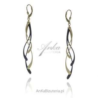 Długie kolczyki srebrne  pozłacane  z tytanem walc wiedeński