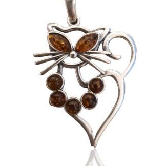 Biżuteria srebrna z bursztynem  dostojny kot