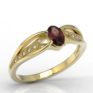 Pierścionek z żółtego złota z granatem i diamentami LP-39Z