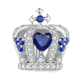 Korona królowej z granatowymi kryształami srebrny charms beads