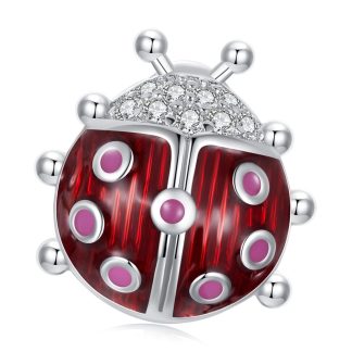 Biedronka świecąca w ciemności z kryształkami srebrny charms koralik beads