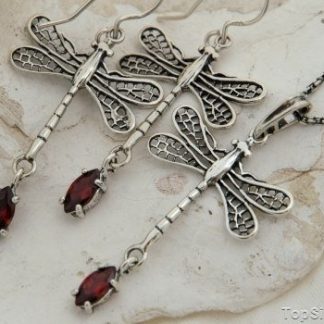 AŻUROWE WAŻKI - srebrny komplet z granatem