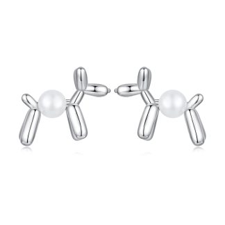 K261 Balonowe pieski perły srebrne kolczyki sztyfty