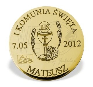 Grosz "na szczęście" ze złota M-4Z doskonały na I Komunie Św.