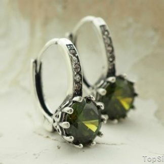 LIZBONA - srebrne kolczyki zapięcie ang z oliwinem