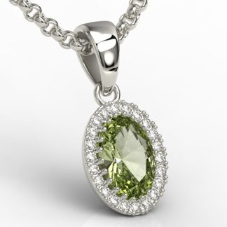 Wisiorek z białego złota z oliwinem i diamentami APW-49B