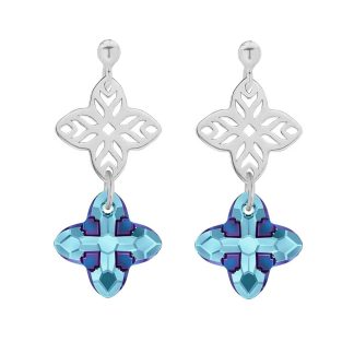 Srebrne kolczyki z rozetką i kryształem SWAROVSKI® CRYSTAL w kolorze niebieskim