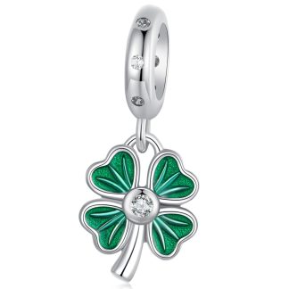 Czterolistna koniczynka z kryształowym środkiem charms srebrna zawieszka beads srebro 925