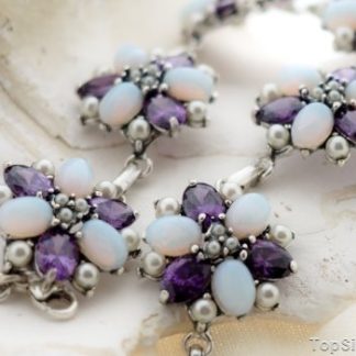 PAWIE OKO - srebrna bransoleta ametyst i opal