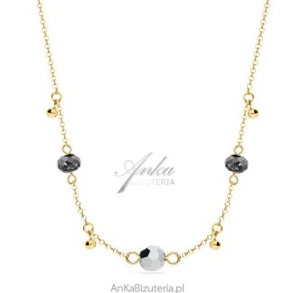 Naszyjnik srebrny pozłacany z kryształami swarovski w kolorze crystal i silver night.