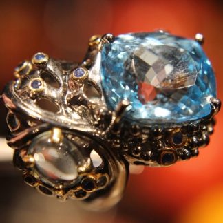 925 Srebrny pierścionek naturalny topaz akwamaryn szafiry r 16.5