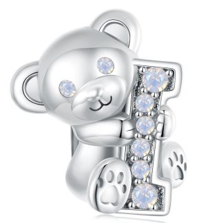 Miś trzymający literkę ,,I" charms koralik beads srebro 925