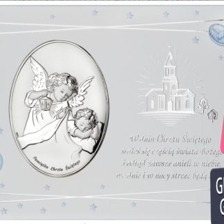Obrazek srebrny na panelu pamiątka chrztu św.  - owalny- 20*15 cm dla chłopca