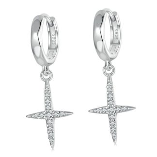 Srebrne koła z wiszącymi kryształowymi krzyżami kolczyki zatrzaski srebro 925