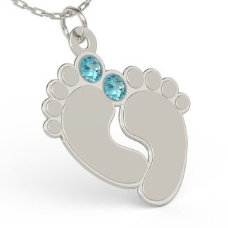 Naszyjnik z łańcuszkiem w kształcie stóp ze srebra z cyrkoniami Swarovski BLUE - Grawer GRATIS!