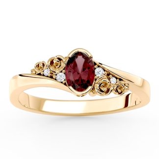 Pierścionek z żółtego złota AP-39Z z granatem i diamentami 0,03 ct