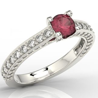 Pierścionek z białego złota z rubinem i cyrkoniami LP-16B