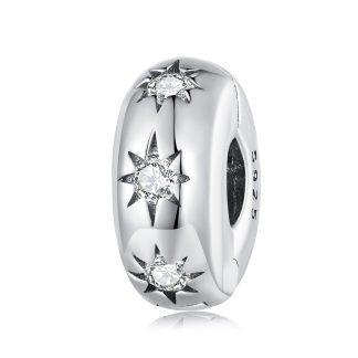 Stoper w gwiazdki srebrny charms koralik beads