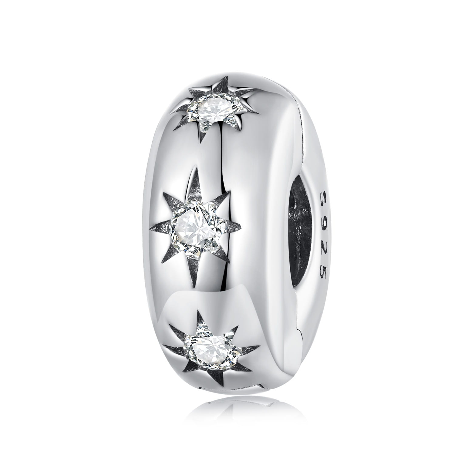 Stoper w gwiazdki srebrny charms koralik beads