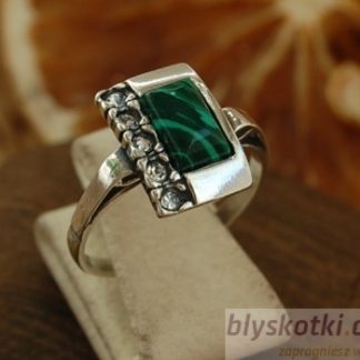 DEGLI - srebrny pierścionek malachit z kryształkami