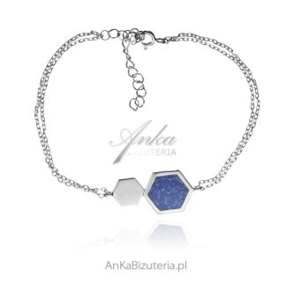 Bransoletka srebrna z niebieskim opalem  plaster miodu