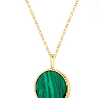 Naszyjnik srebrny pozłacany z zielonym malachitem talarek