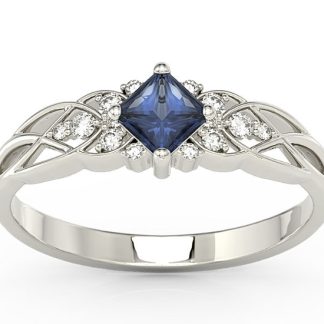 Pierścionek z białego złota z szafirem i diamentami BP-86B
