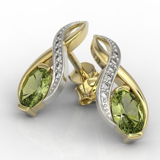 Kolczyki z żółtego i białego złota na sztyfcie z oliwinami i brylantami APK-69ZB-SZT