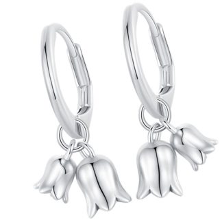 Bigle angielskie z wiszącymi tulipanami srebrne kolczyki