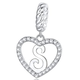 Literka S w serduszku alfabet srebrny charms zawieszka do bransoletki modułowej