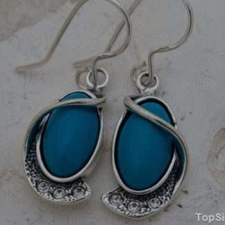 BOWI - srebrne kolczyki z turkusem i kryształkami