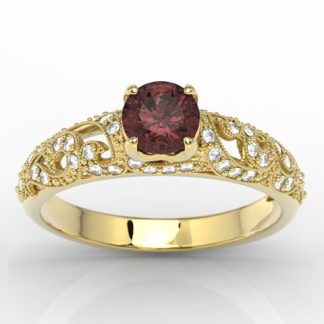 Pierścionek zaręczynowy z żółtego złota z granatem i cyrkoniami BP-50Z-C