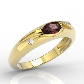 Pierścionek z żółtego złota z granatem i diamentami 0,03 ct wzór JP-57Z