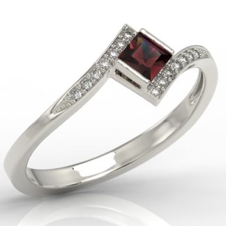 Pierścionek z białego złota z granatem i diamentami LP-46B