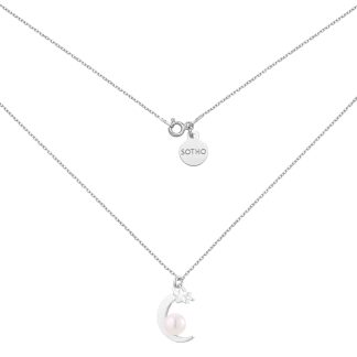 Srebrny naszyjnik z księżycem i perłą SWAROVSKI® CRYSTAL : Długość - 38 cm