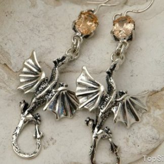 DRAGON - srebrne kolczyki z topazem złocistym