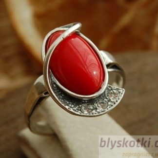 MURANO - srebrny pierścionek z koralem i kryształkami