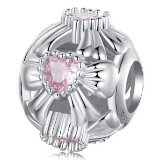 Ażurowy charms z kokardek i kryształowych serc srebrny koralik charms srebro 925 beads