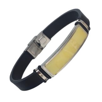 Bransoletka z żółtym bursztynem na czarnej skórze