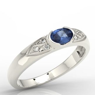 Pierścionek z białego złota z szafirem i diamentami 0,06 ct model AP-80B