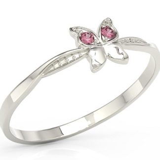 Pierścionek motylek z białego złota z różowymi cyrkoniami BP-88B-C